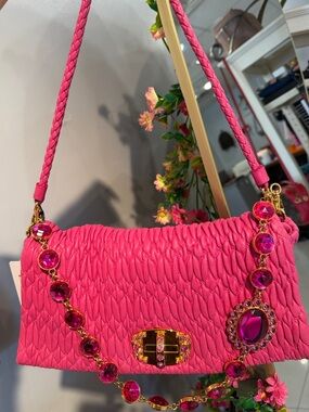 Miu Miu Matellaise Crystal Shoulder Bag with Gem Chain